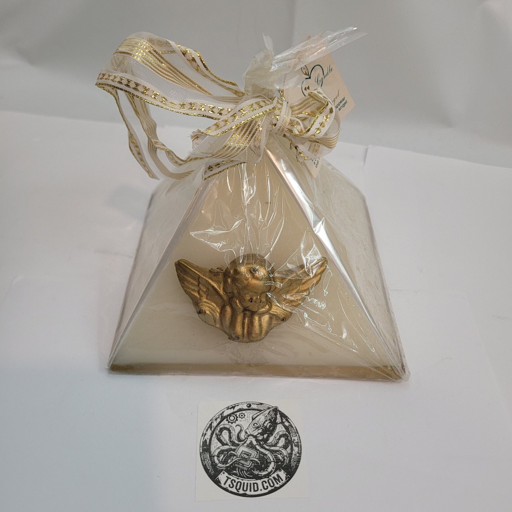 The Treasure Candle Golden Angel Pyramid Candle Vintage 1991 Hidden Treasures